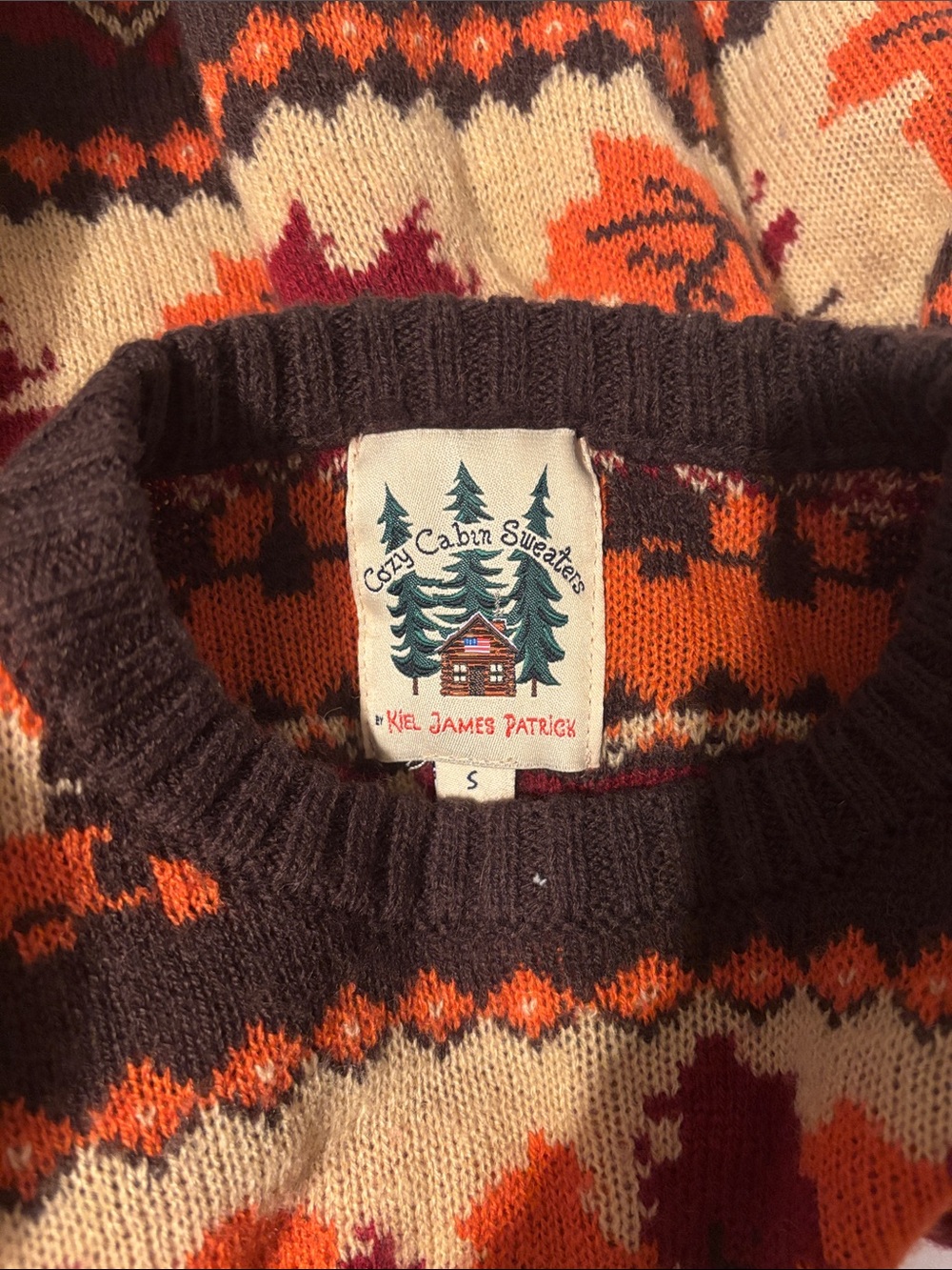 Kiel James Patrick Fox & Leaf Crewneck Sweater - Brown, Orange, Cream - size S - Picture 2 of 3